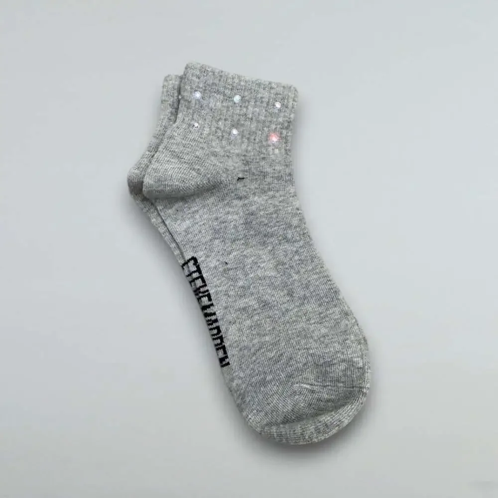 Gray Rhinestone Embellished Ankle Socks Casual Sparkle